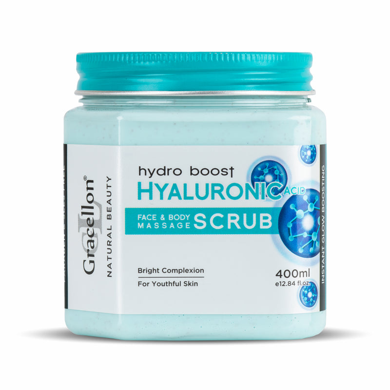 Hydro Boost Hyaluronic Acid Face and Body Massage Scrub | Instant Glow Boosting Scrub (400 ml)
