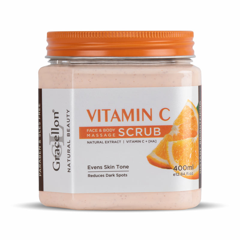 Vitamin C Face & Body Massage Scrub | with Hyaluronic Acid | Evens Skin Tone